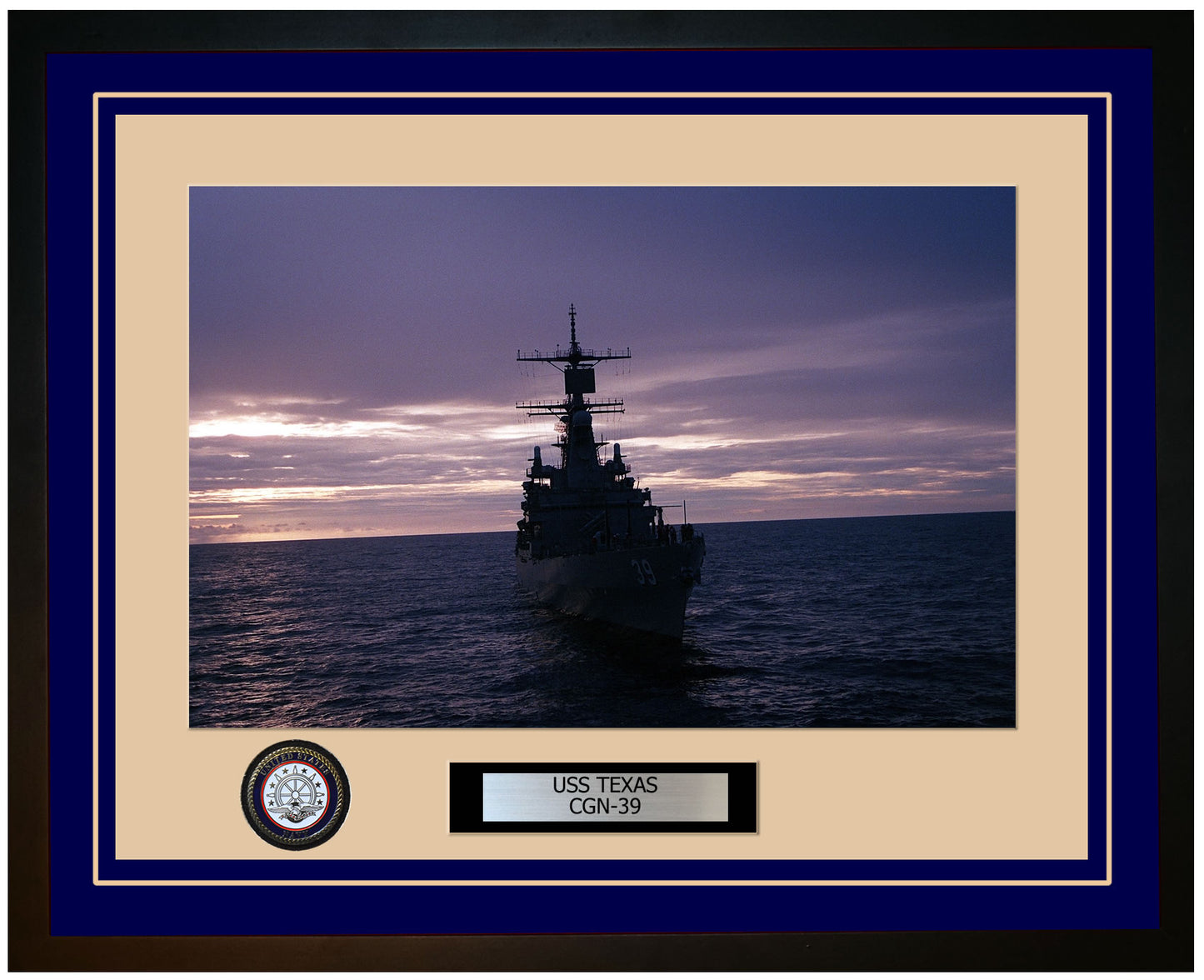 USS TEXAS CGN-39 Framed Navy Ship Photo Blue
