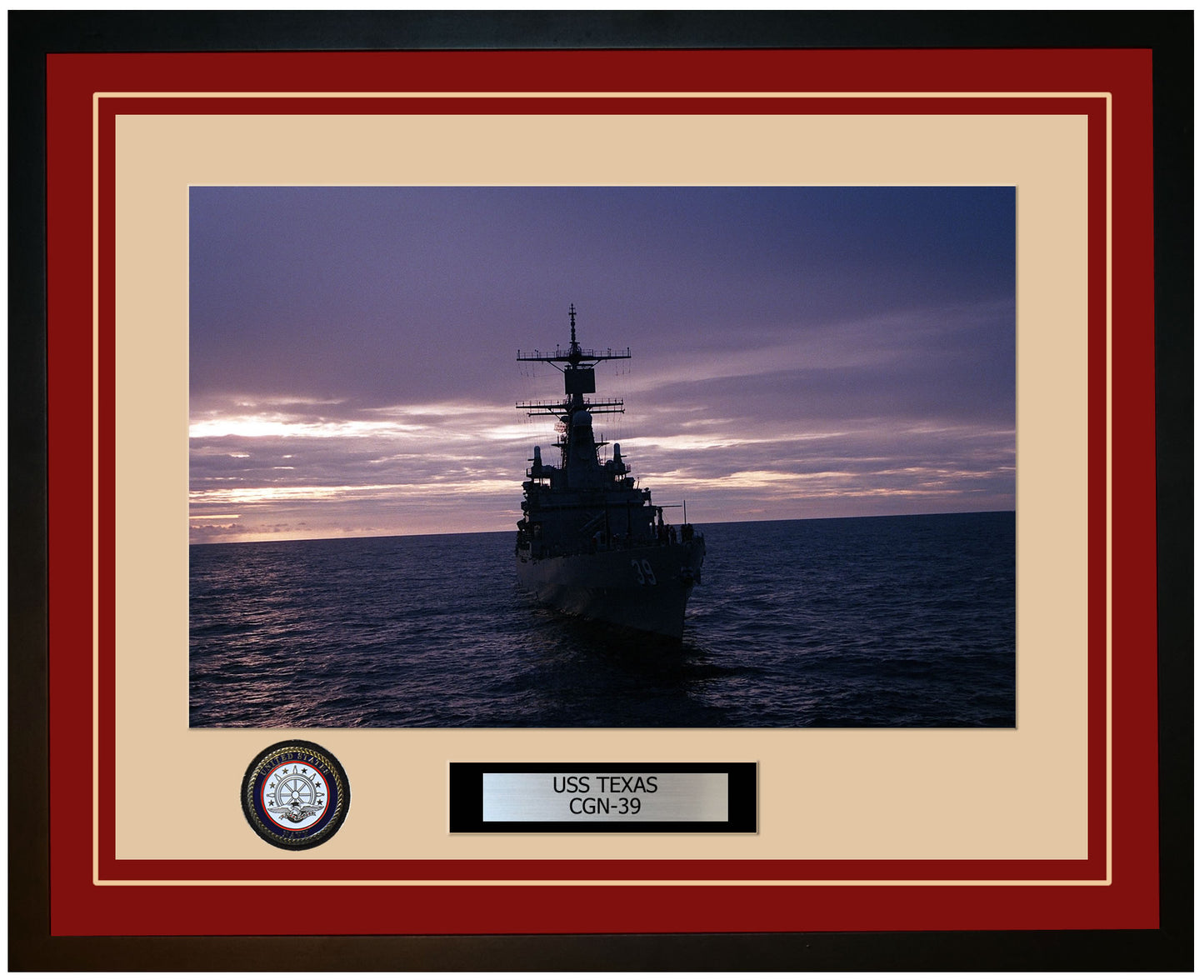USS TEXAS CGN-39 Framed Navy Ship Photo Burgundy