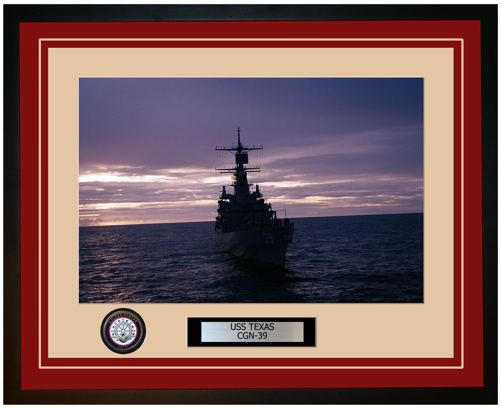 USS TEXAS CGN-39 Framed Navy Ship Photo Burgundy