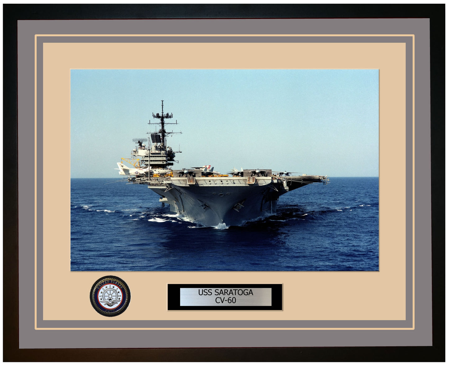 USS SARATOGA CV-60 Framed Navy Ship Photo Grey
