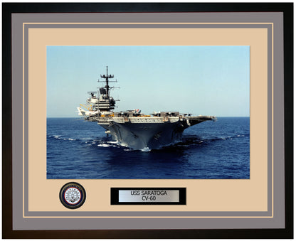USS SARATOGA CV-60 Framed Navy Ship Photo Grey