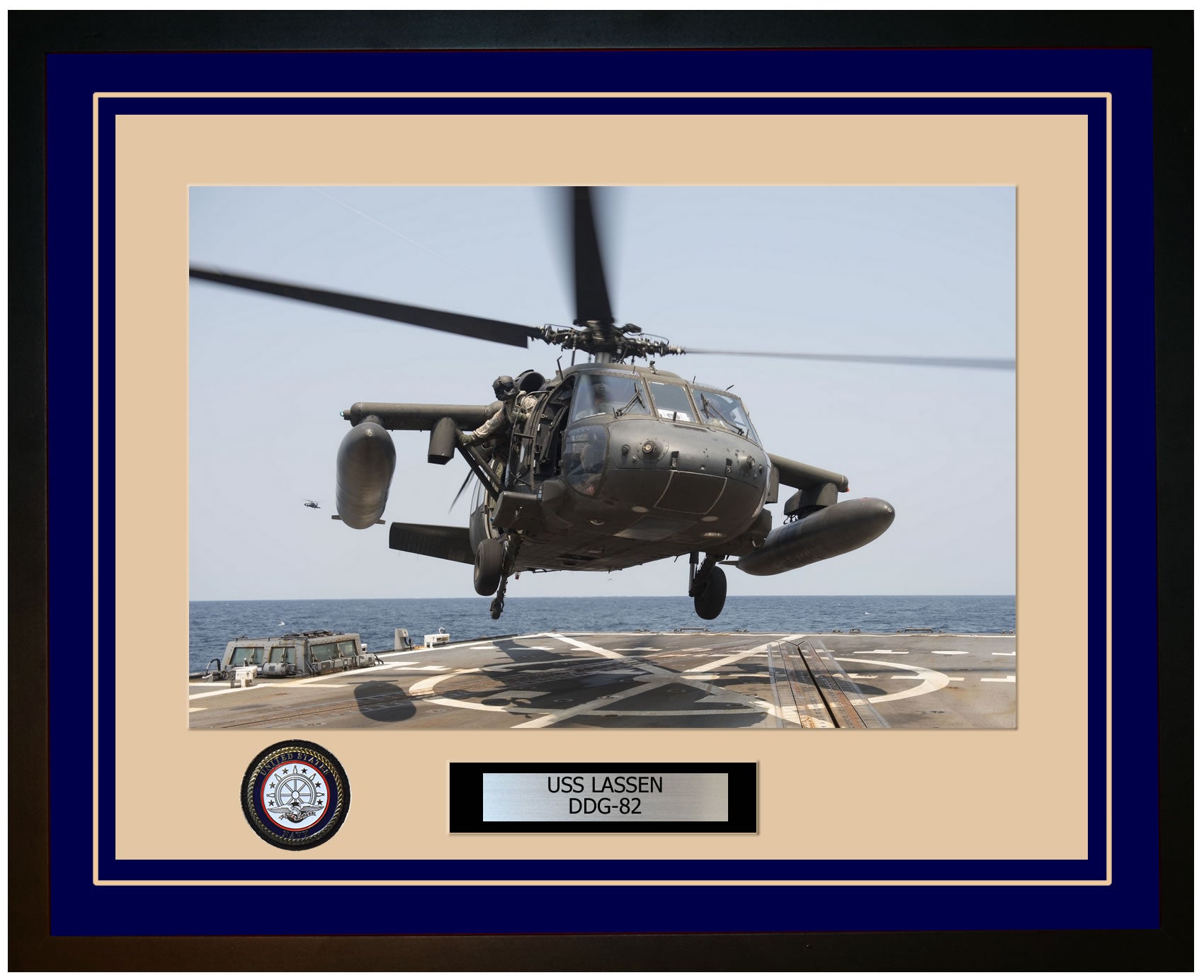 USS LASSEN DDG-82 Framed Navy Ship Photo Blue