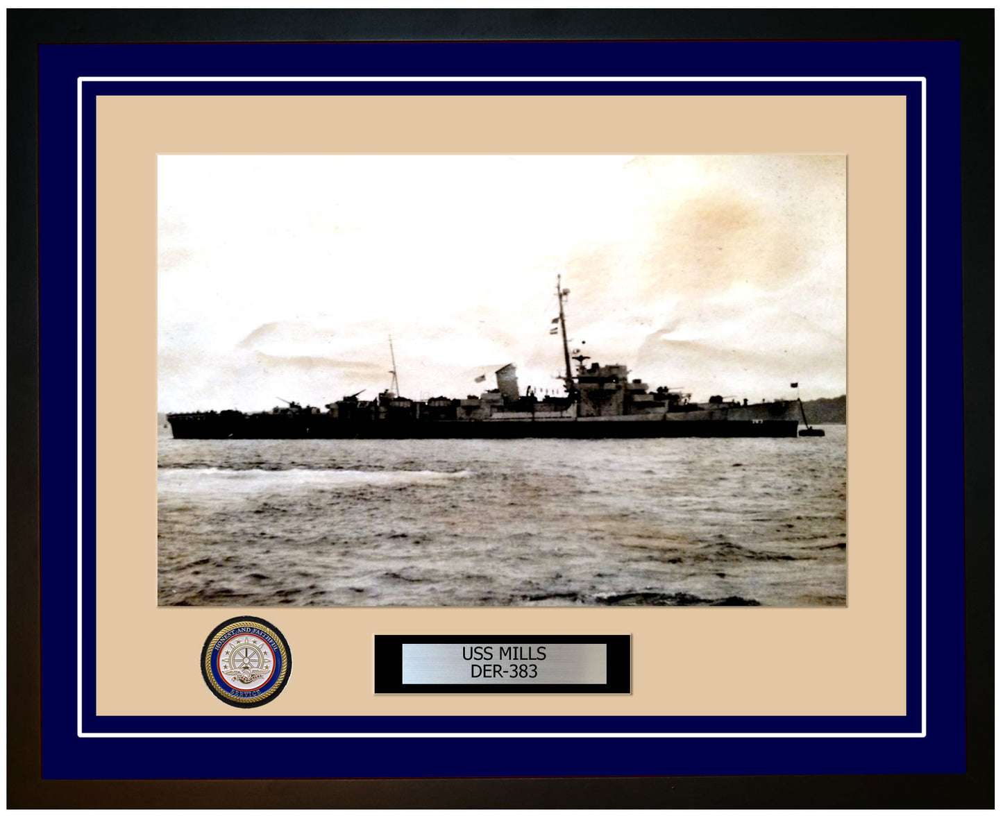USS Mills DER-383 Framed Navy Ship Photo Blue
