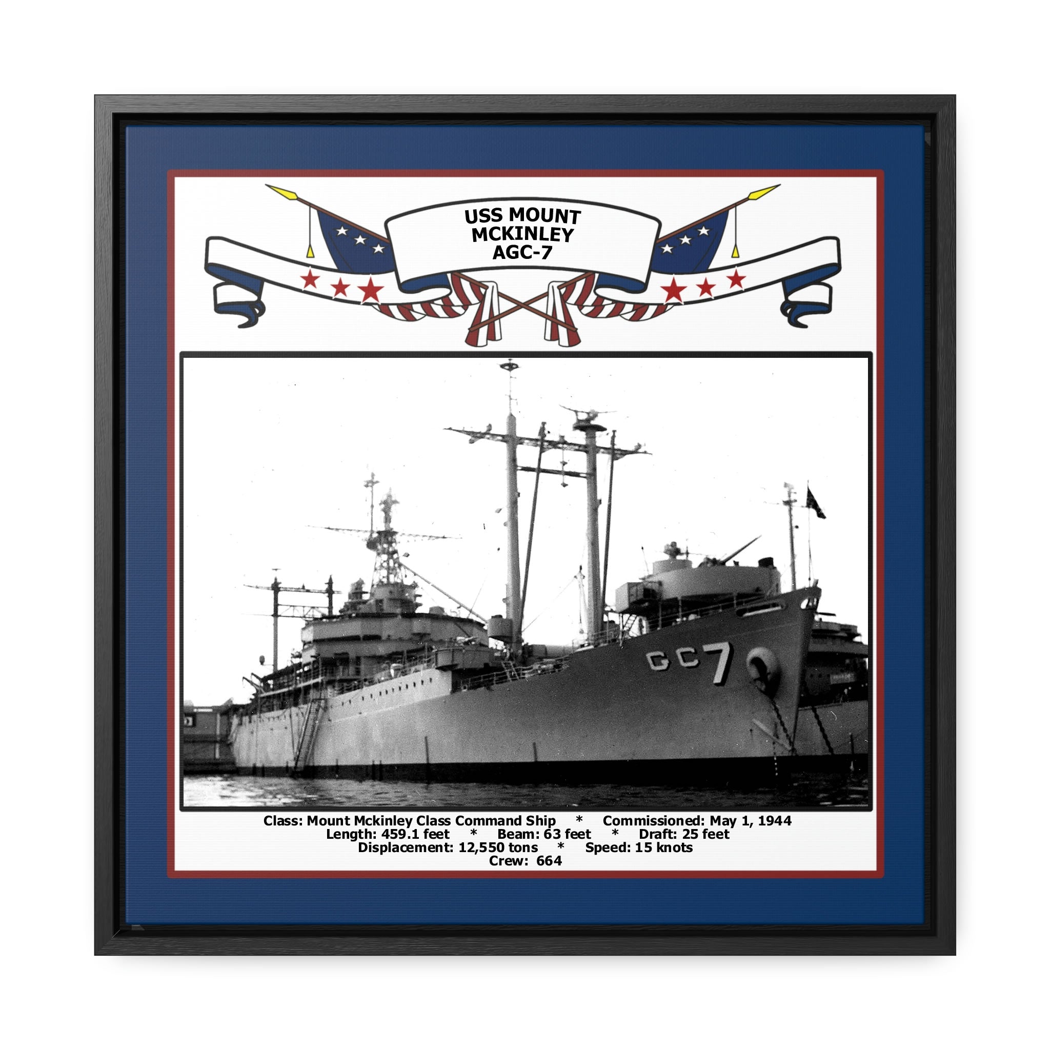 USS Mount McKinley AGC-7 Framed Navy Ship Photo Burgundy – Navy