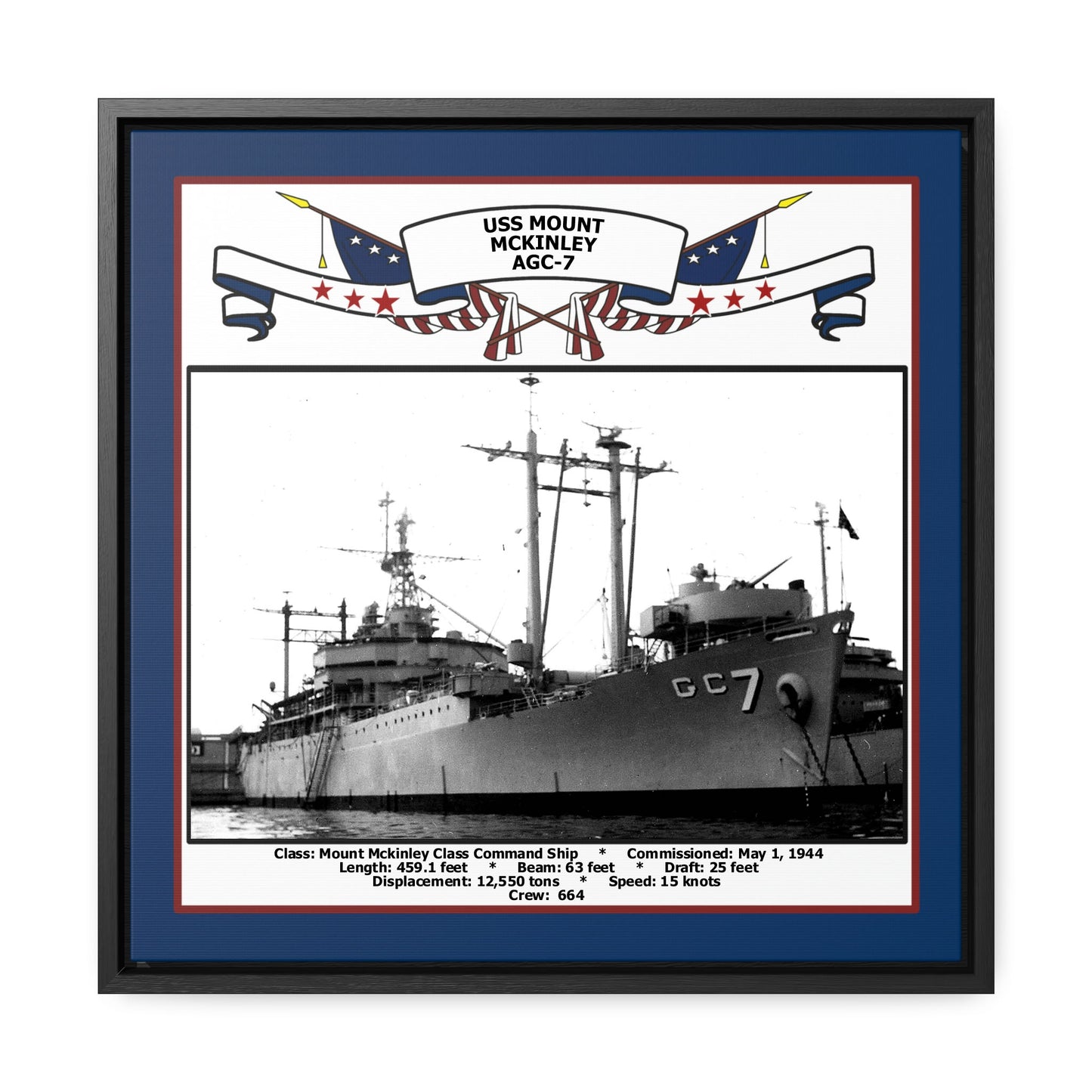 USS Mount Mckinley AGC-7 Navy Floating Frame Photo Front View