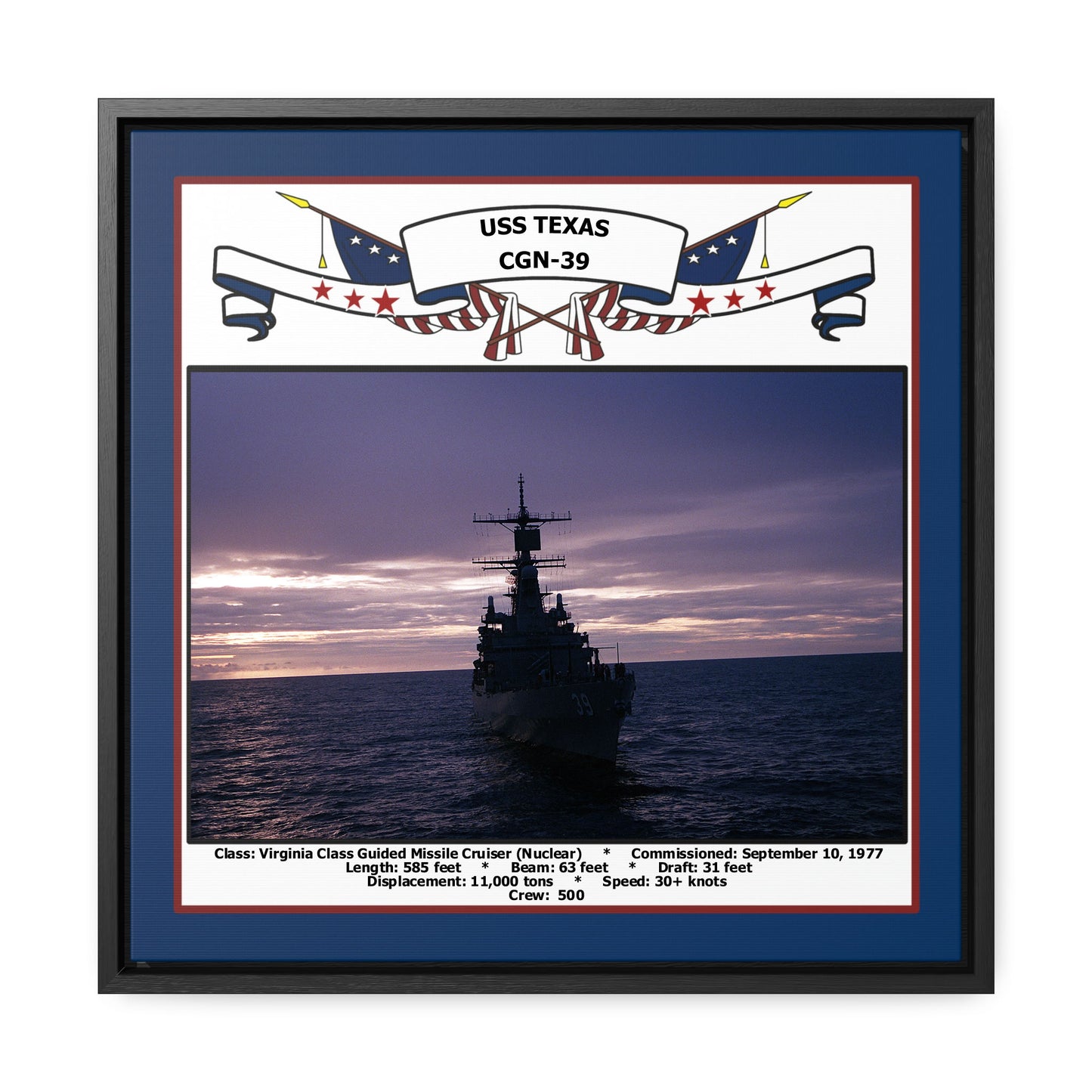 USS Texas CGN-39 Navy Floating Frame Photo Front View