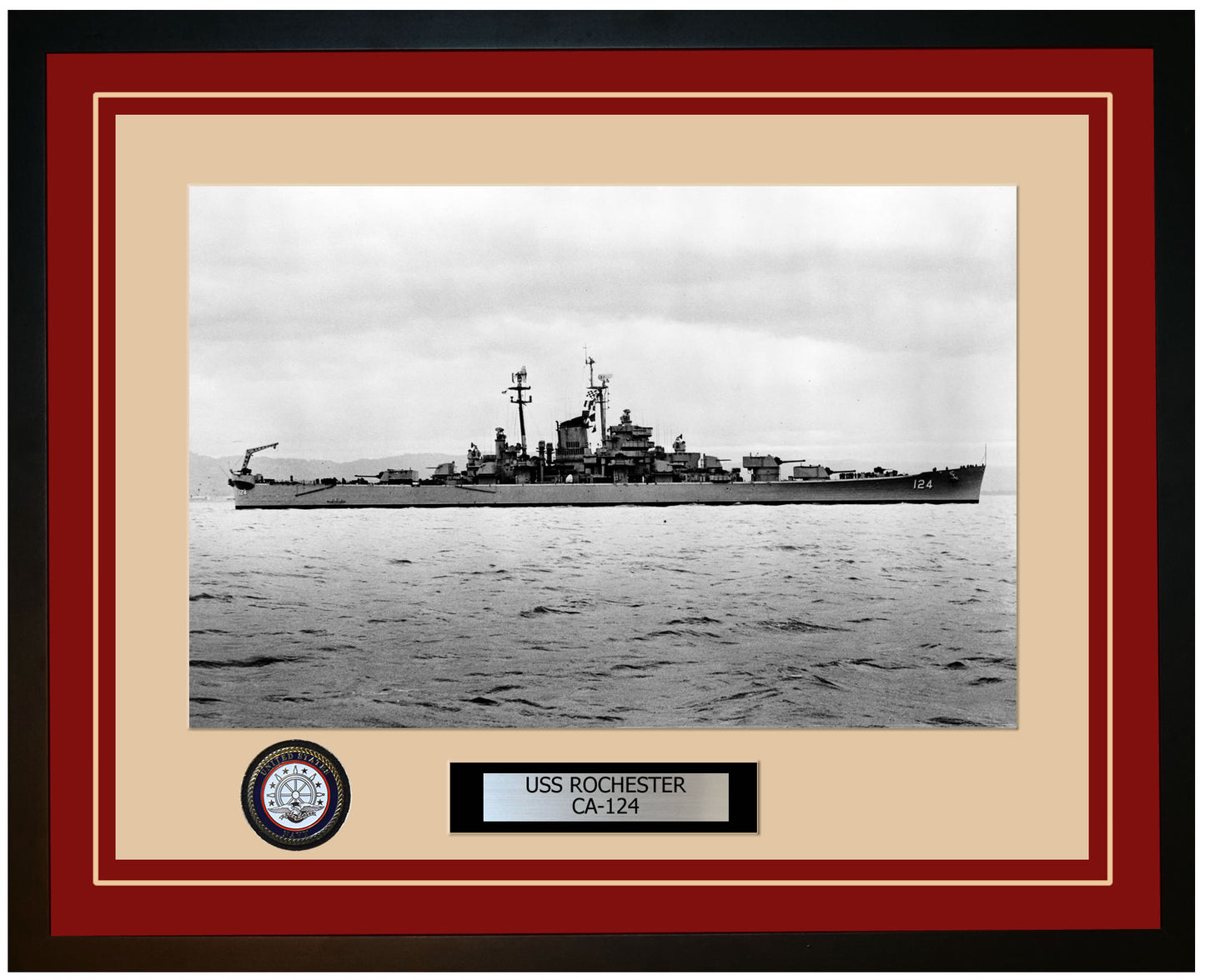 USS ROCHESTER CA-124 Framed Navy Ship Photo Burgundy