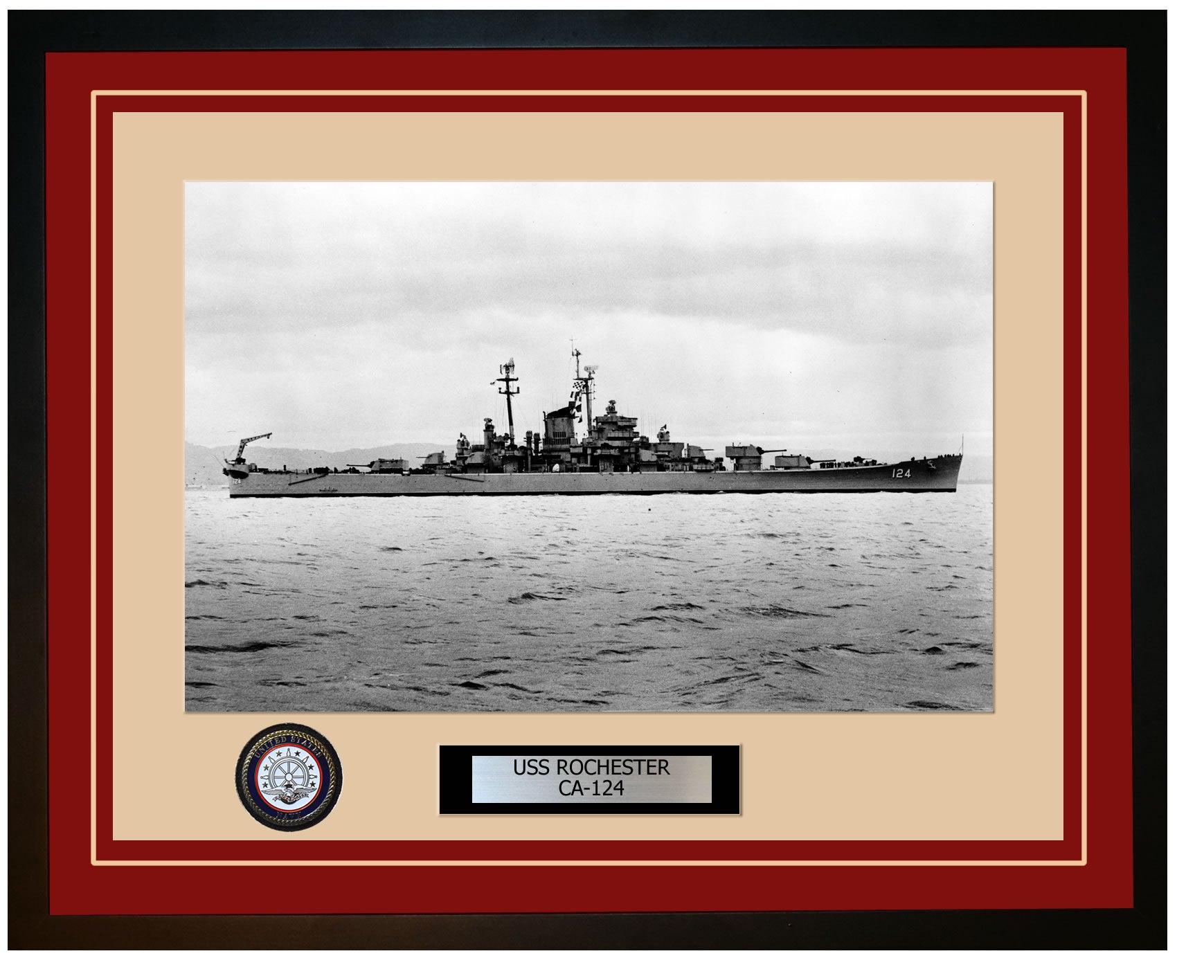 USS ROCHESTER CA-124 Framed Navy Ship Photo Burgundy