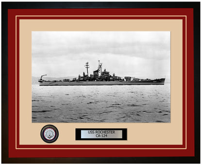 USS ROCHESTER CA-124 Framed Navy Ship Photo Burgundy