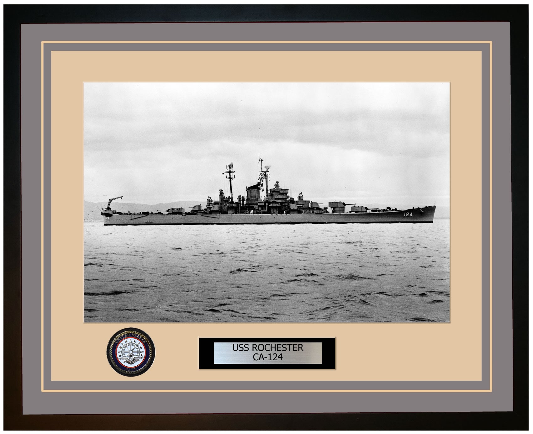 USS ROCHESTER CA-124 Framed Navy Ship Photo Grey