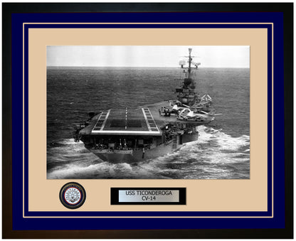 USS TICONDEROGA CV-14 Framed Navy Ship Photo Blue