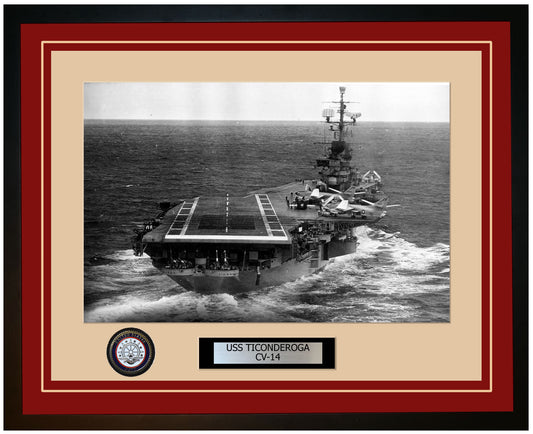 USS TICONDEROGA CV-14 Framed Navy Ship Photo Burgundy