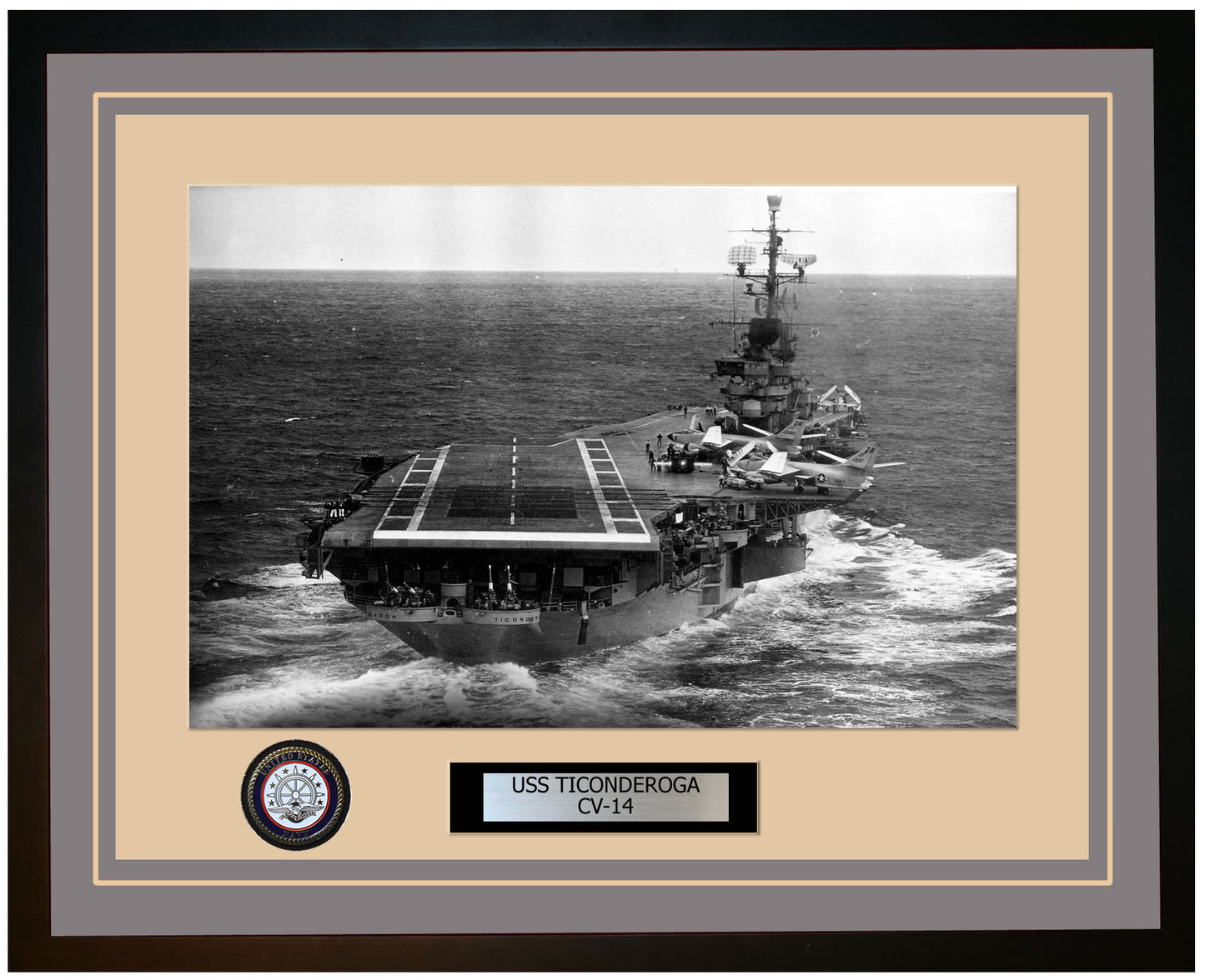USS TICONDEROGA CV-14 Framed Navy Ship Photo Grey