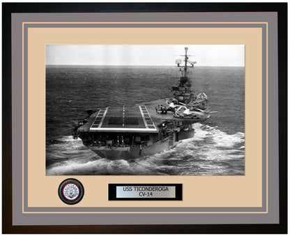 USS TICONDEROGA CV-14 Framed Navy Ship Photo Grey