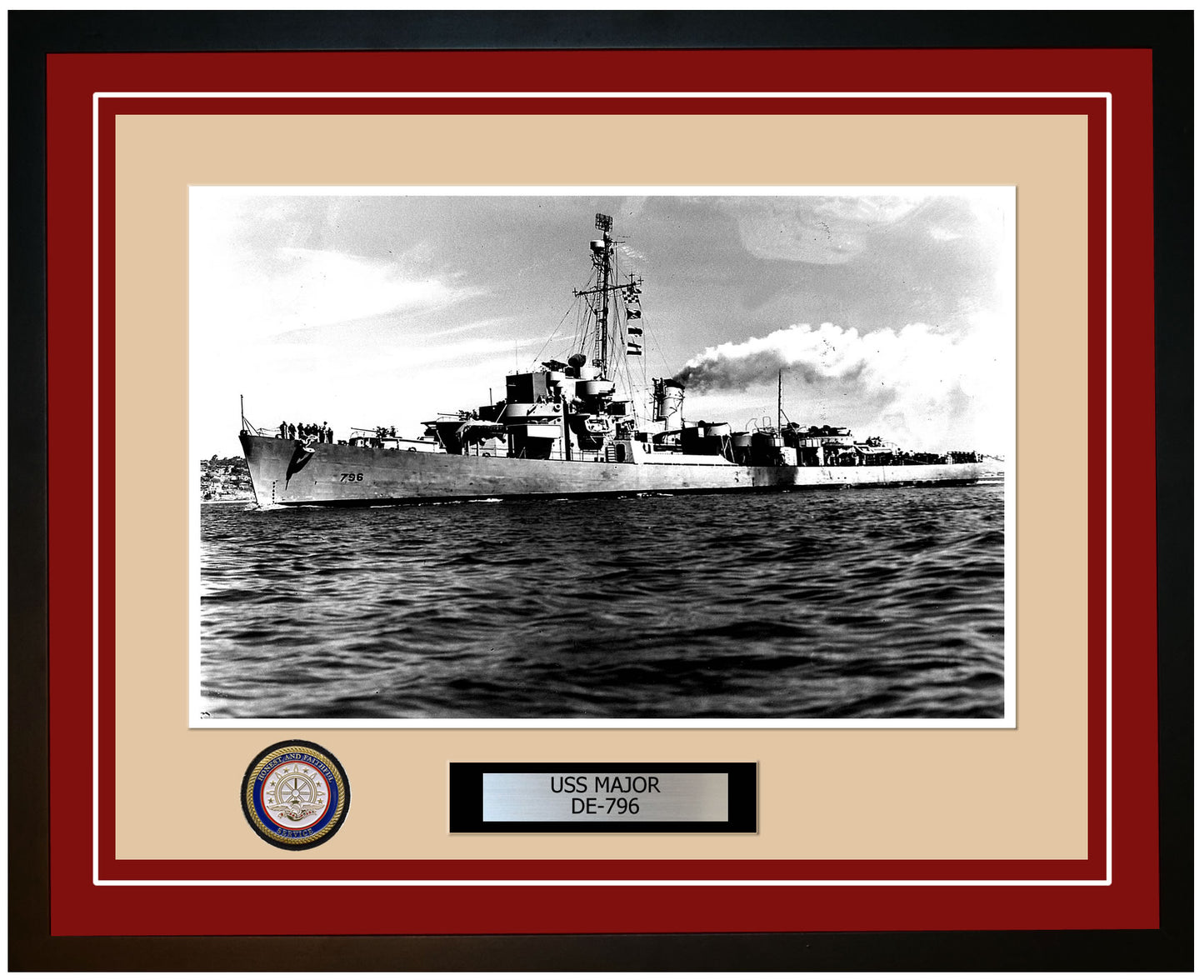USS Major DE-796 Framed Navy Ship Photo Burgundy