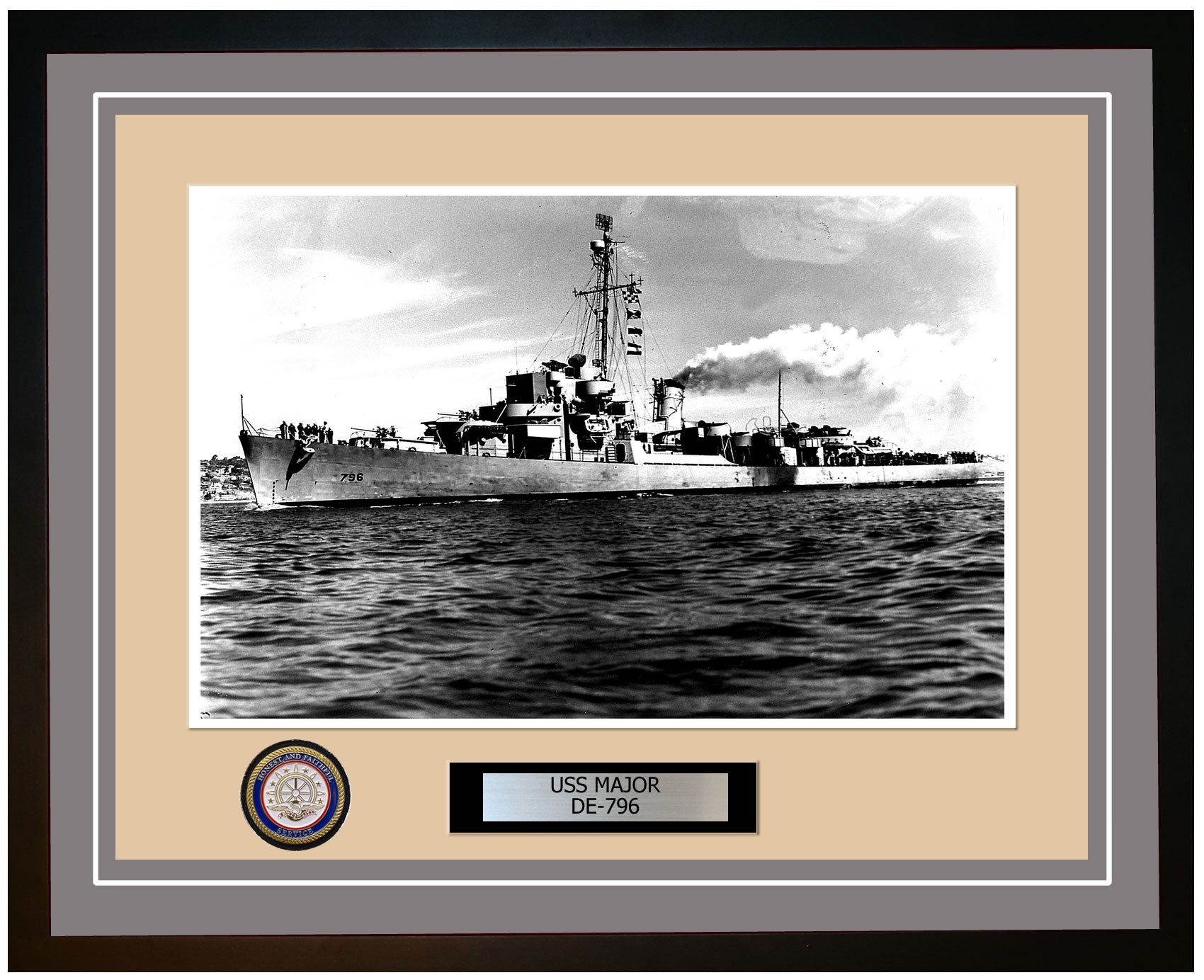 USS Major DE-796 Framed Navy Ship Photo Grey