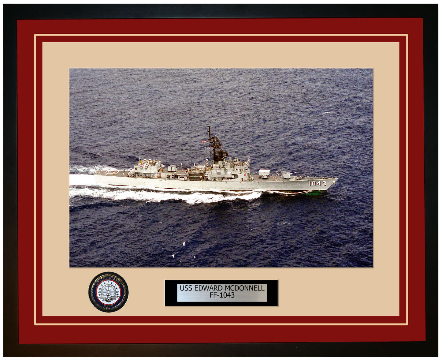 USS EDWARD MCDONNELL FF-1043 Framed Navy Ship Photo Burgundy