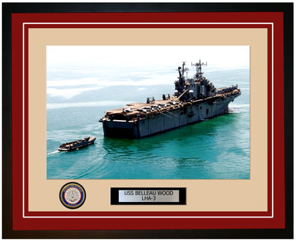 USS Belleau Wood LHA-3 Framed Navy Ship Photo Burgundy