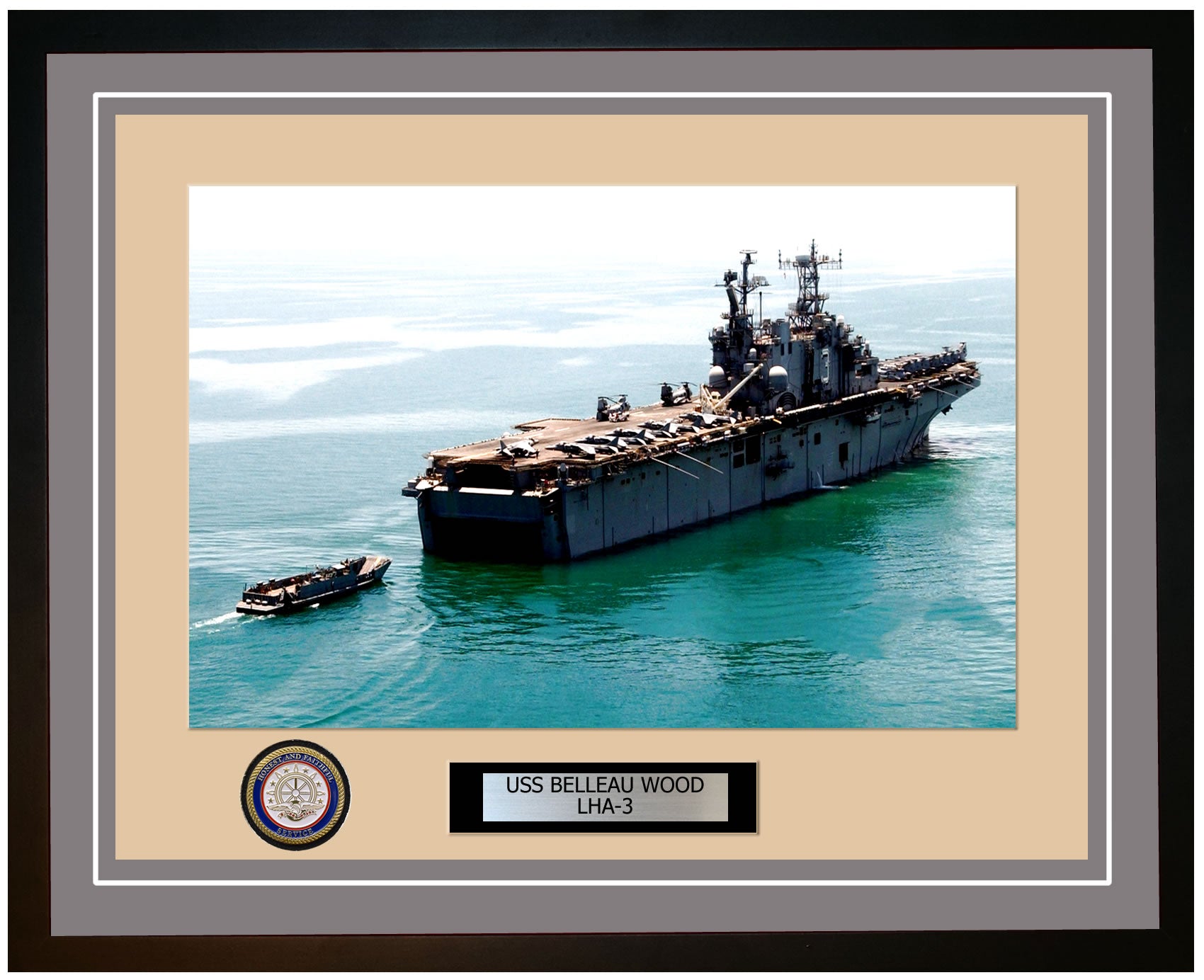 USS Belleau Wood LHA-3 Framed Navy Ship Photo Grey