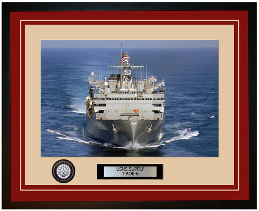 USS SUPPLY T-AOE-6 Framed Navy Ship Photo Burgundy