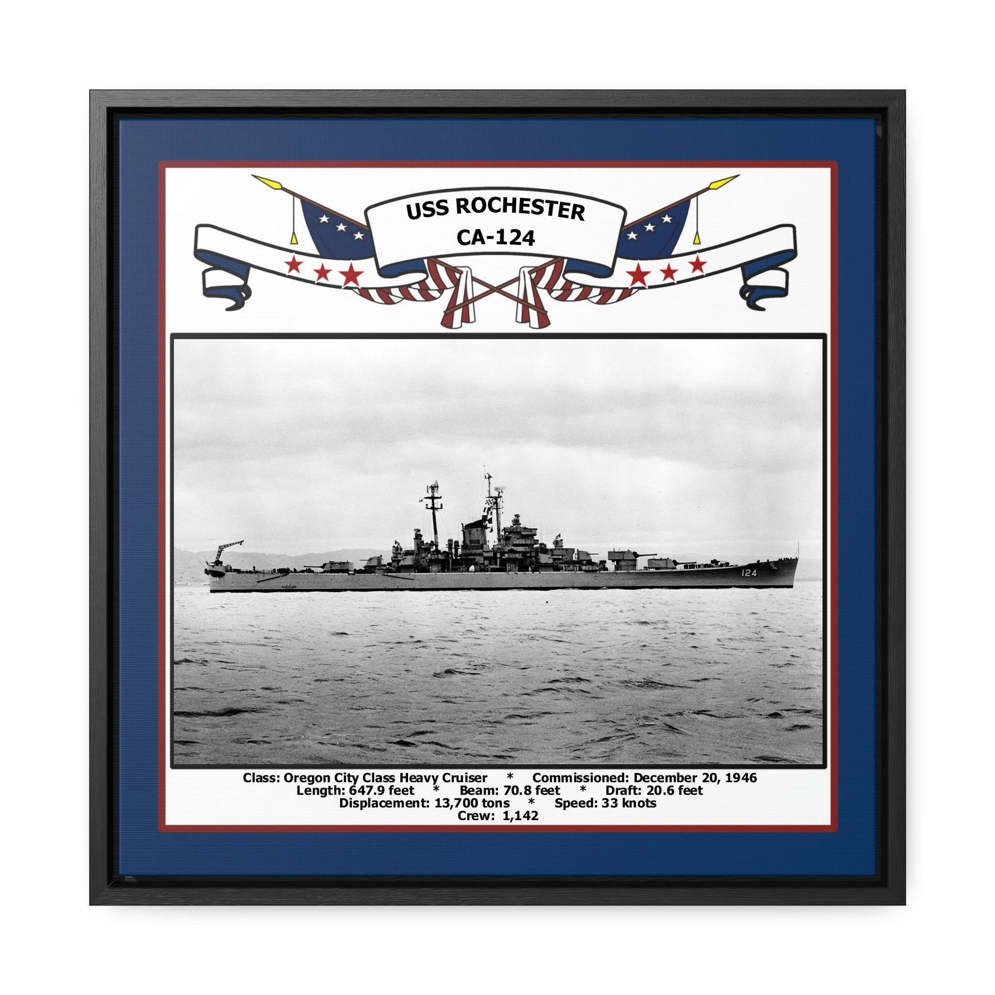 USS Rochester CA-124 Navy Floating Frame Photo Front View