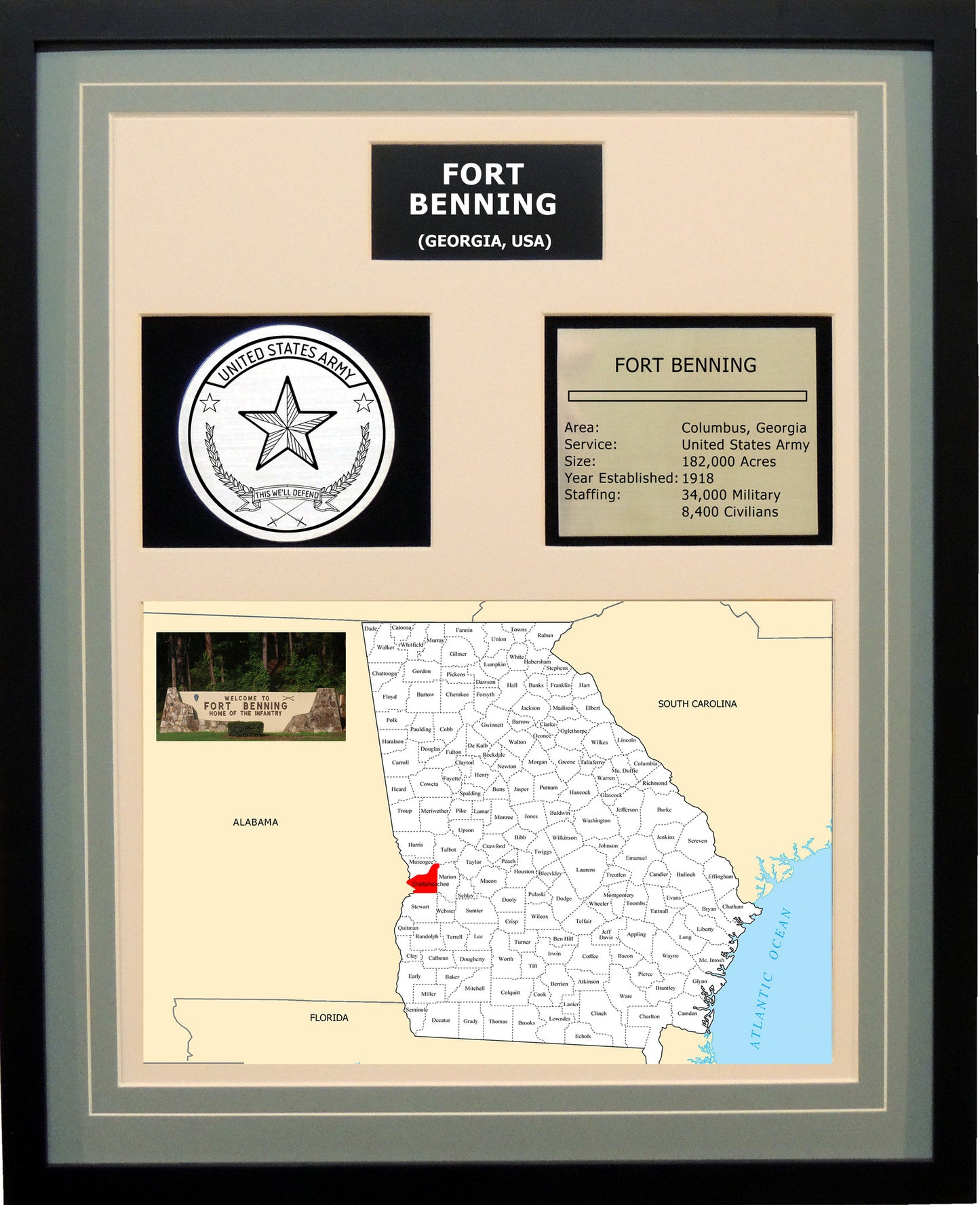Fort Benning - Framed Army Base Photo Plaque