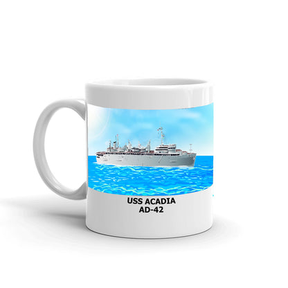 USS Acadia AD-42 Coffee Cup Mug Left Handle