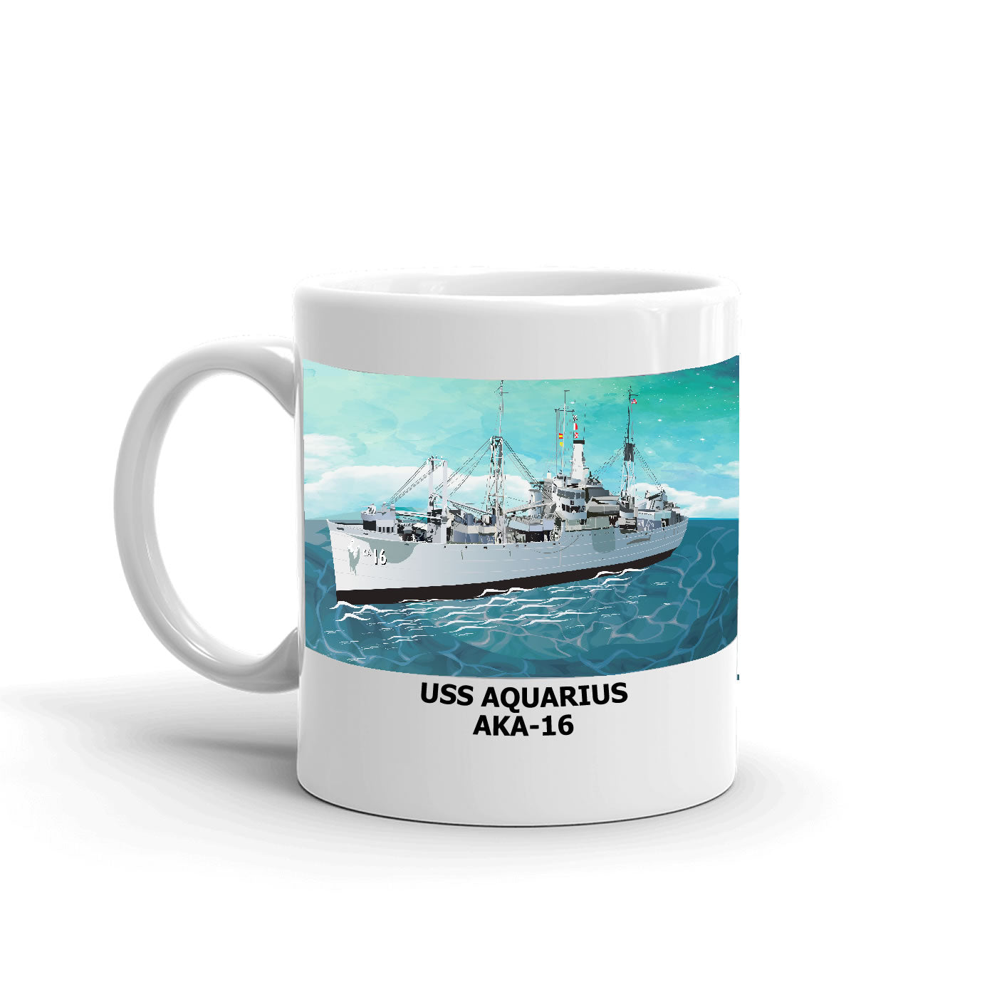 USS Aquarius AKA-16 Coffee Cup Mug Left Handle