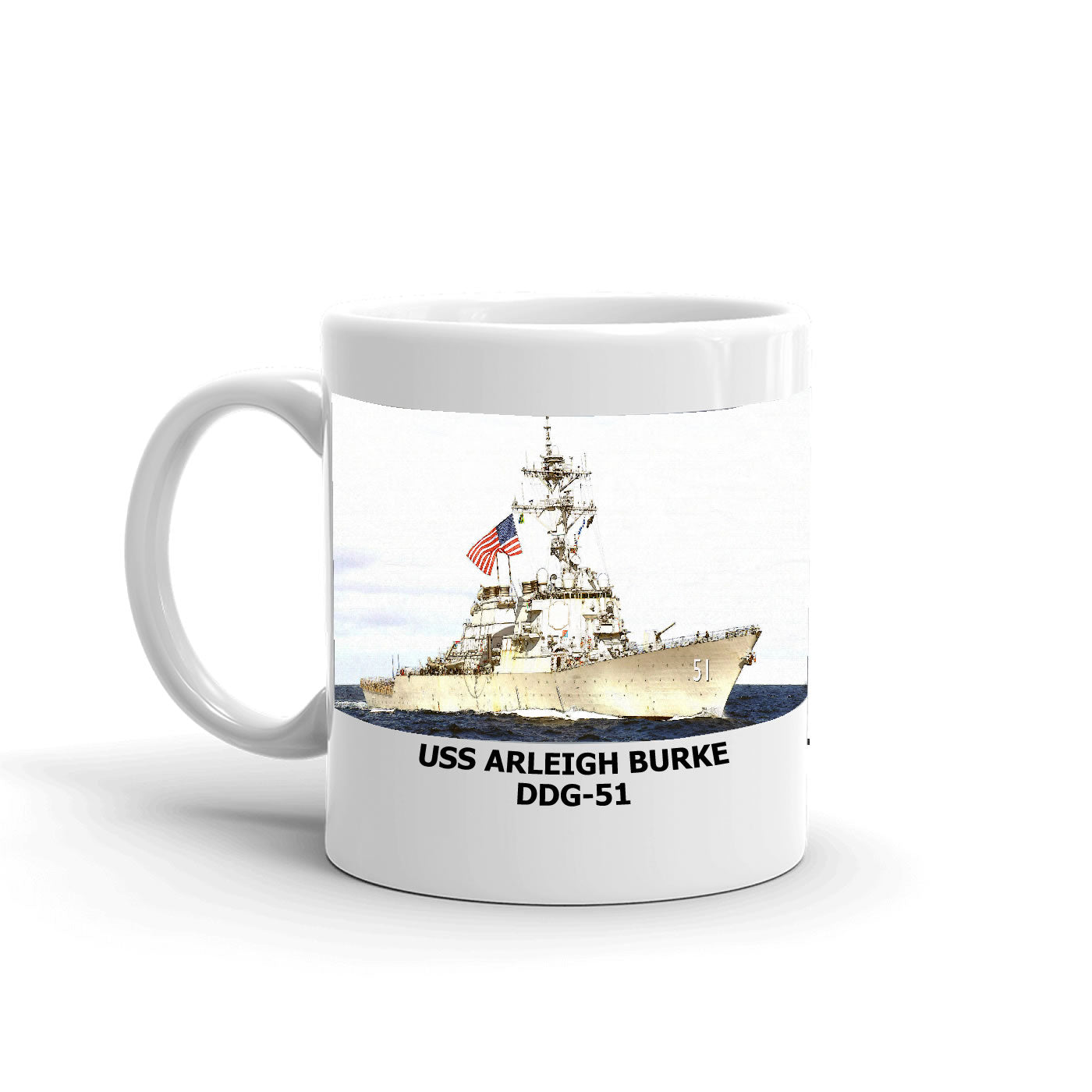 USS Arleigh Burke DDG-51 Coffee Cup Mug Left Handle