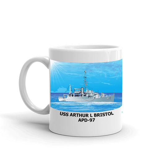 USS Arthur L Bristol APD-97 Coffee Cup Mug Left Handle