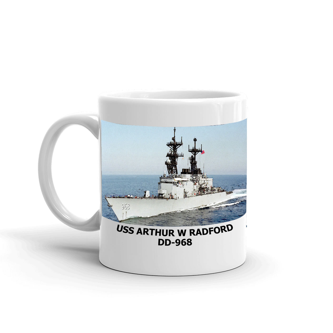 USS Arthur W Radford DD-968 Coffee Cup Mug Left Handle