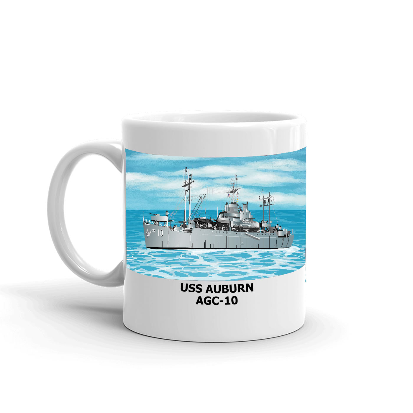 USS Auburn AGC-10 Coffee Cup Mug Left Handle