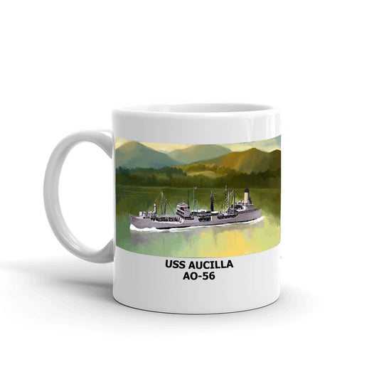 USS Aucilla AO-56 Coffee Cup Mug Left Handle