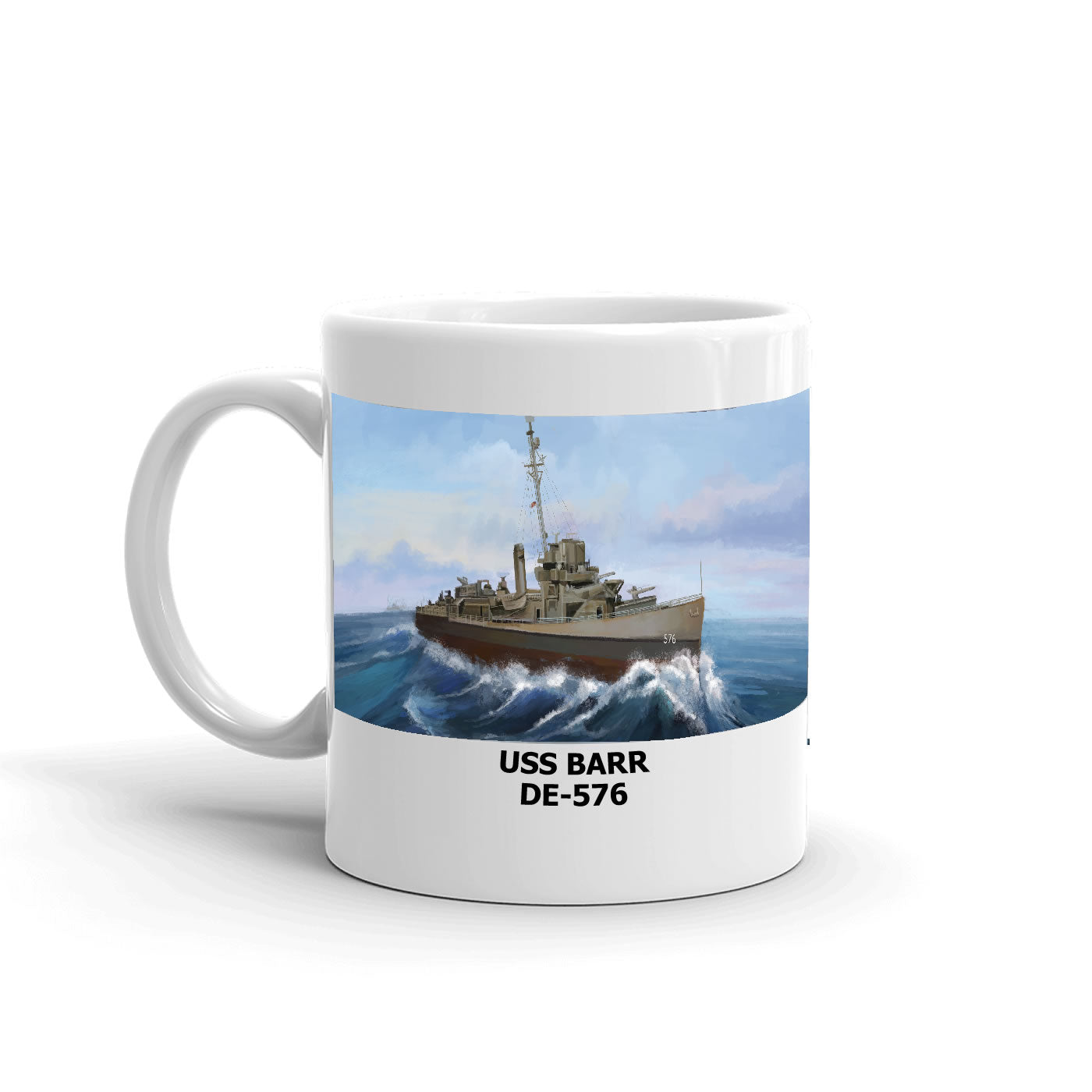 USS Barr DE-576 Coffee Cup Mug Left Handle