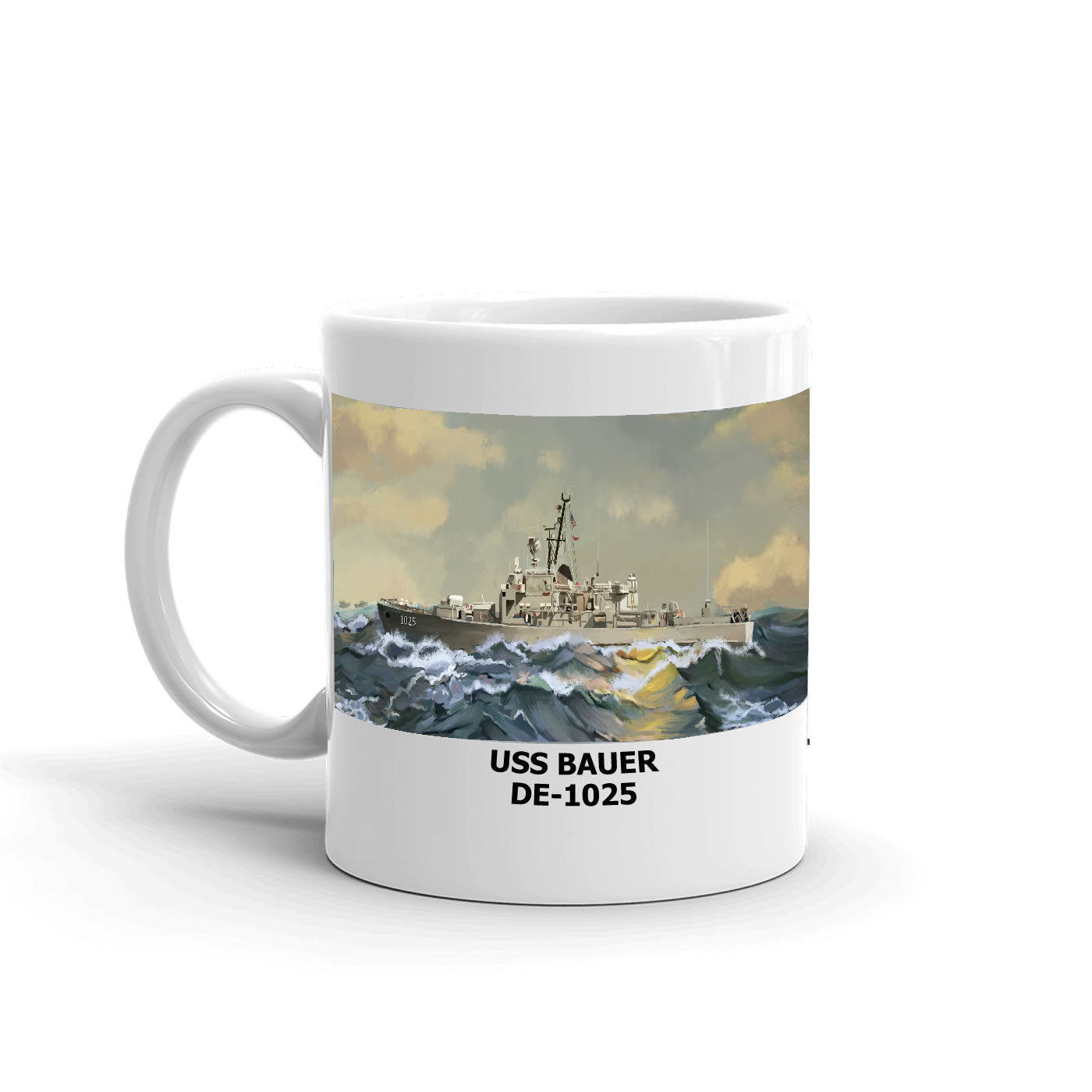 USS Bauer DE-1025 Coffee Cup Mug Left Handle