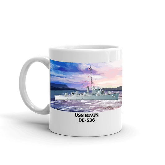 USS Bivin DE-536 Coffee Cup Mug Left Handle