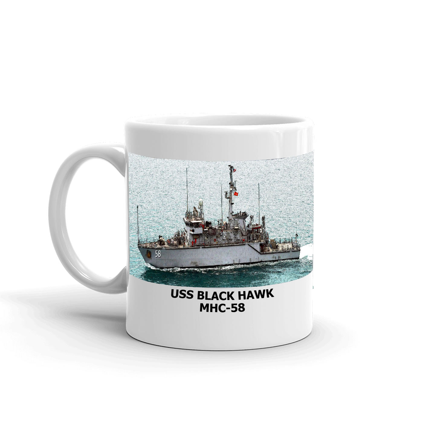 USS Black Hawk MHC-58 Coffee Cup Mug Left Handle