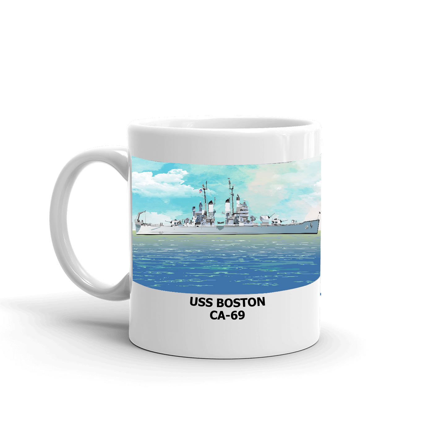 USS Boston CA-69 Coffee Cup Mug Left Handle