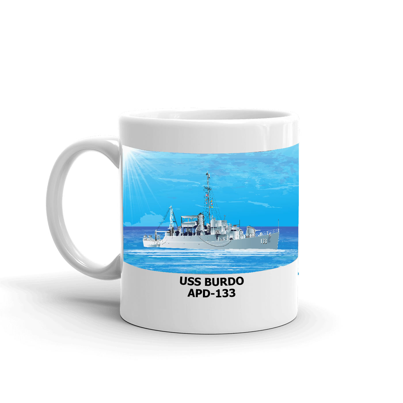 USS Burdo APD-133 Coffee Cup Mug Left Handle