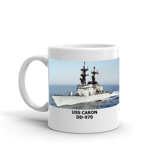 USS Caron DD-970 Coffee Cup Mug Left Handle
