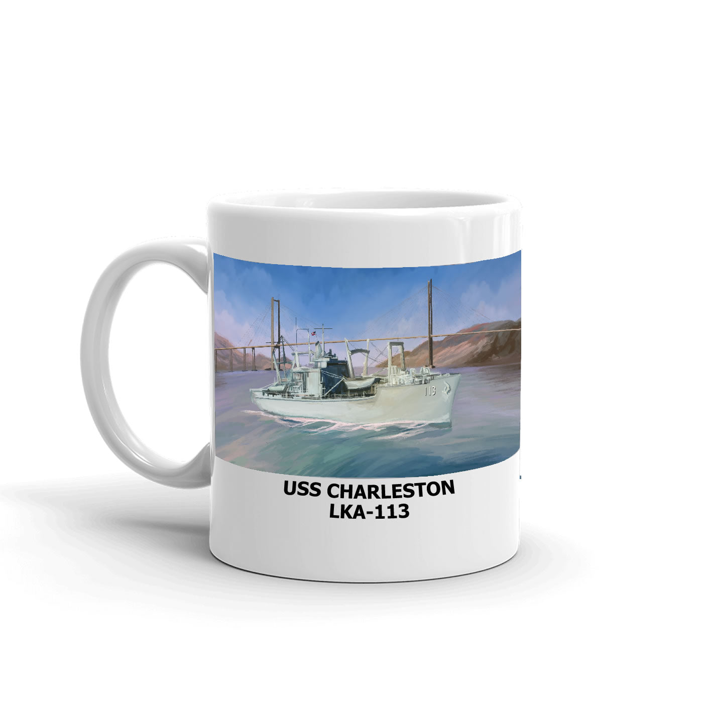 USS Charleston LKA-113 Coffee Cup Mug Left Handle