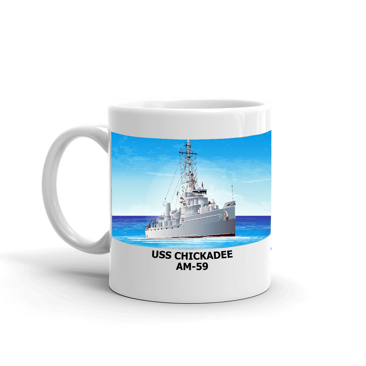 USS Chickadee AM-59 Coffee Cup Mug Left Handle
