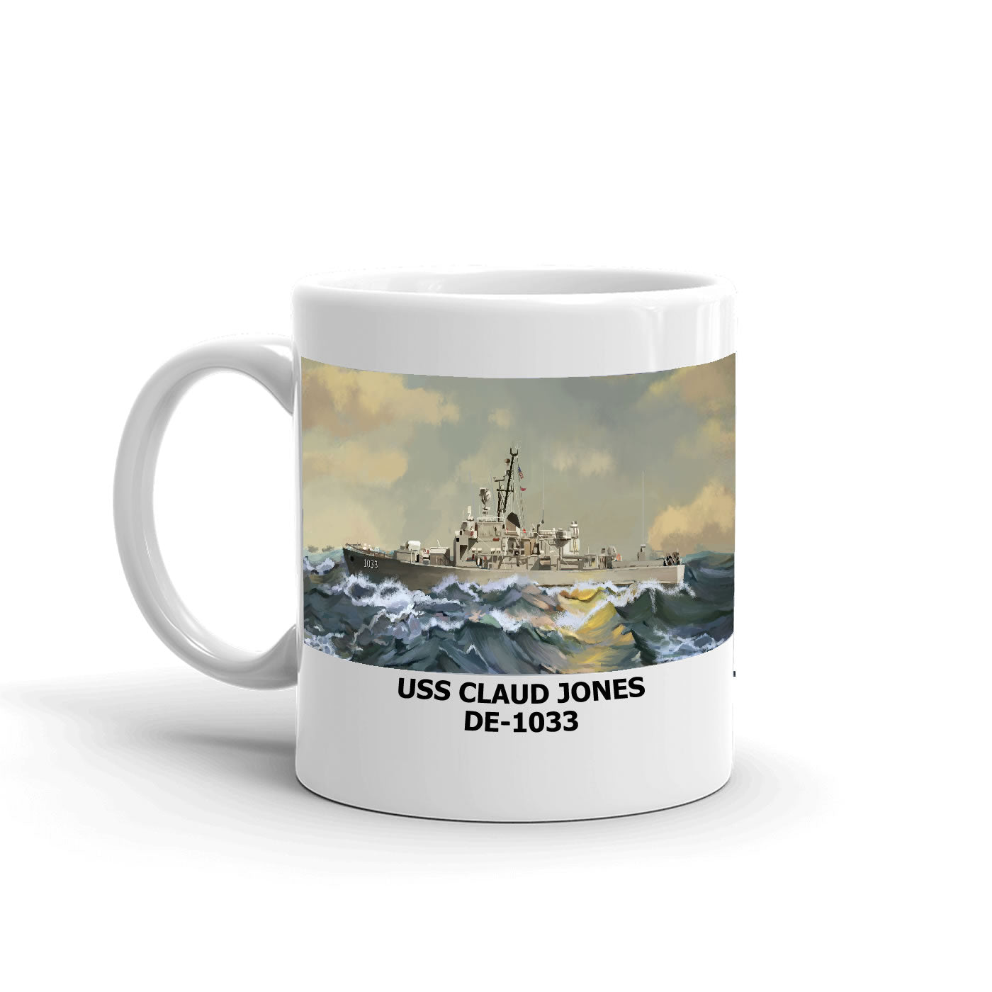 USS Claud Jones DE-1033 Coffee Cup Mug Left Handle