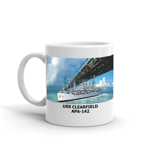 USS Clearfield APA-142 Coffee Cup Mug Left Handle