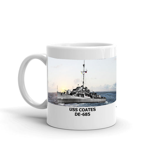 USS Coates DE-685 Coffee Cup Mug Left Handle