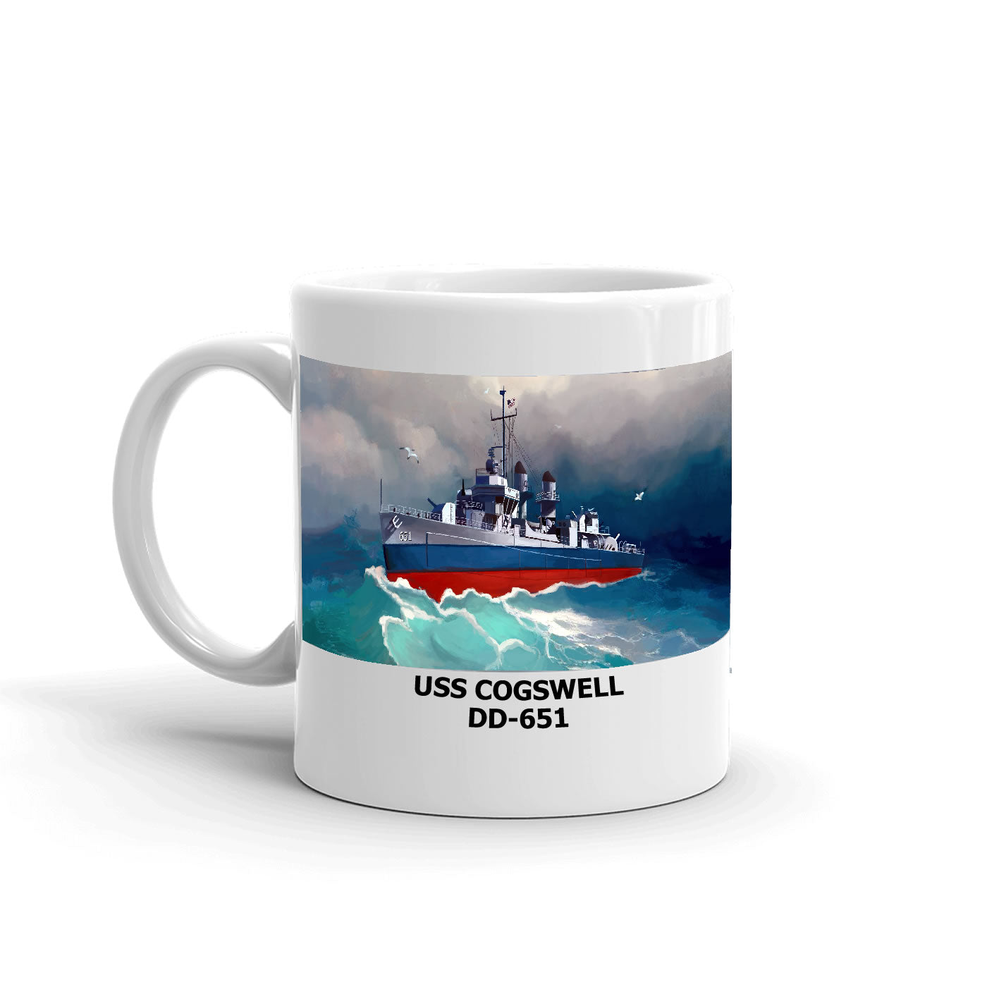 USS Cogswell DD-651 Coffee Cup Mug Left Handle