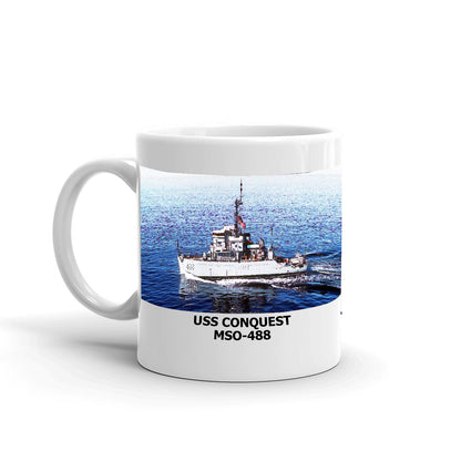 USS Conquest MSO-488 Coffee Cup Mug Left Handle