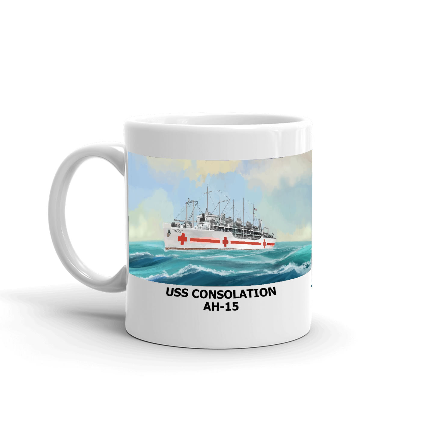 USS Consolation AH-15 Coffee Cup Mug Left Handle