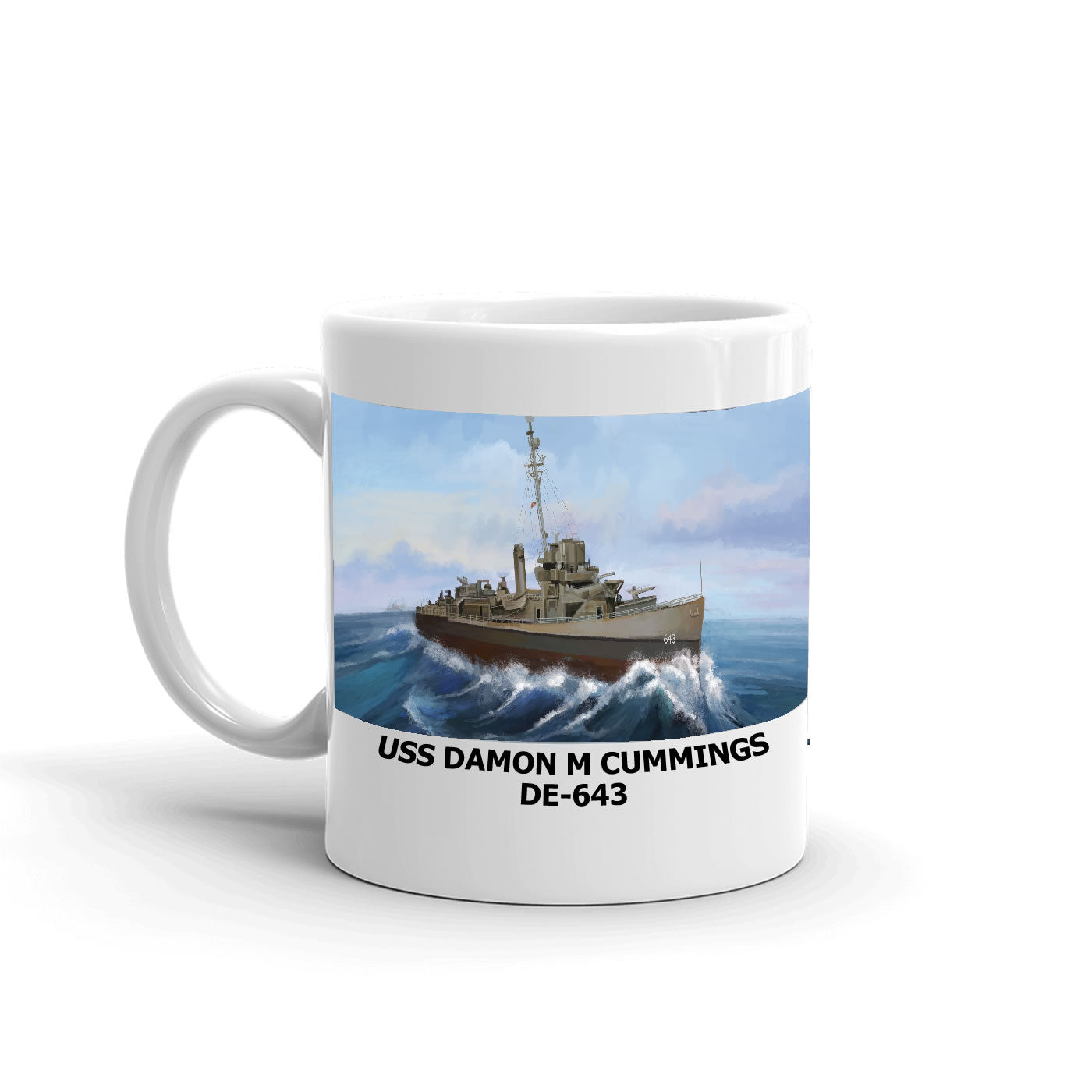 USS Damon M Cummings DE-643 Coffee Cup Mug Left Handle