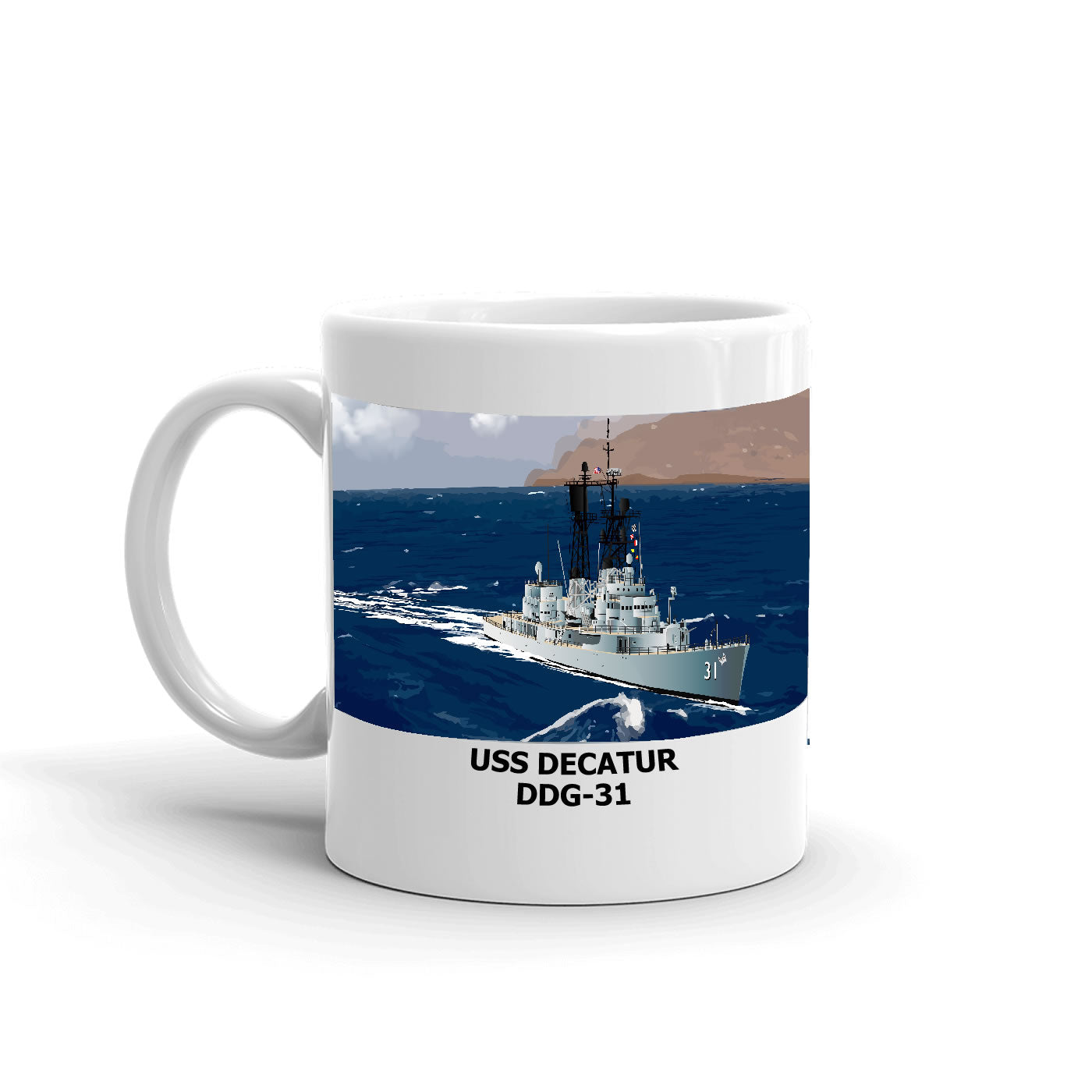 USS Decatur DDG-31 Coffee Cup Mug Left Handle
